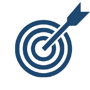 A blue icon of an arrow in the middle of a target.
