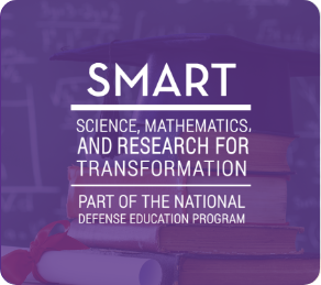 An image that says 'SMART - Science, Mathematics, And Research for Transformation - Part of the National Defense Education Program.'